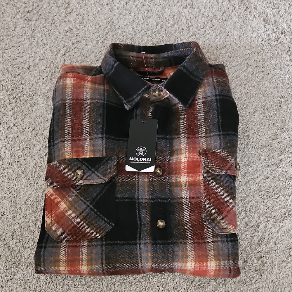 NWT Lokai Plaid Flannel Shirt in Red, Black, and Tan